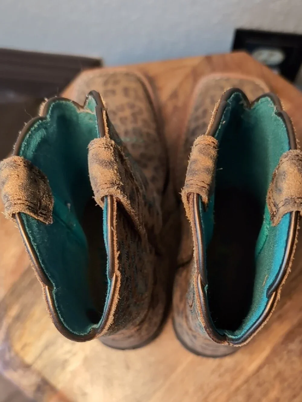 Kids Leopard Print Western Boots with Turquoise Stitching